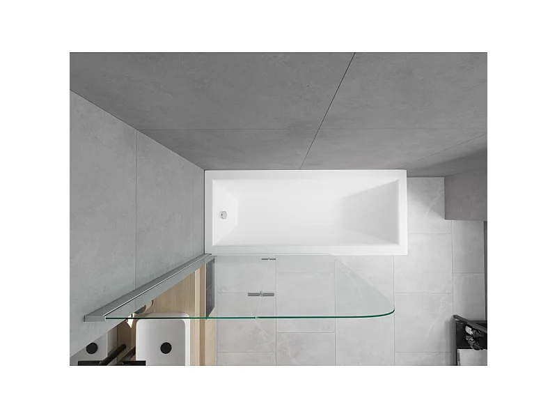 Mexen Cubik rektangulær badekar 170 x 70 cm med panel og 2-fløjet skærm 80 cm, transparent, krom - 550317070X9008020100