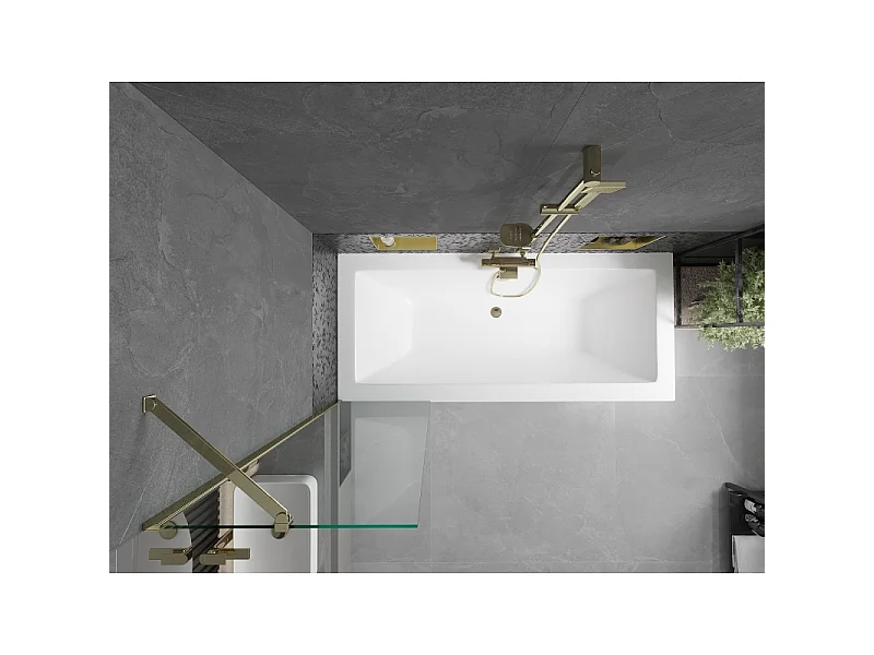 Mexen Cube bañera rectangular de 170 x 80 cm con revestimiento y mampara de 1 hoja 50 cm, transparente, dorado