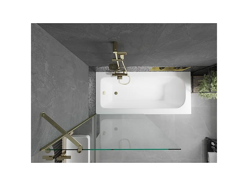 Mexen Vega baignoire rectangulaire 150 x 70 cm avec tablier et écran 1 volet 90 cm, transparent, doré - 550115070X9509000050