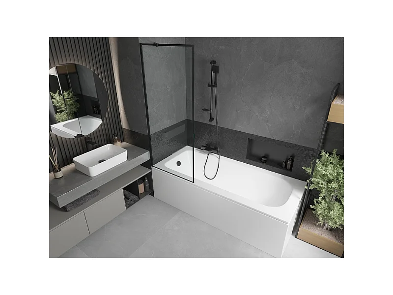 Mexen Vega rectangular bathtub 180 x 80 cm with casing and 1-wing screen 70 cm, black pattern - 550118080X9507007070