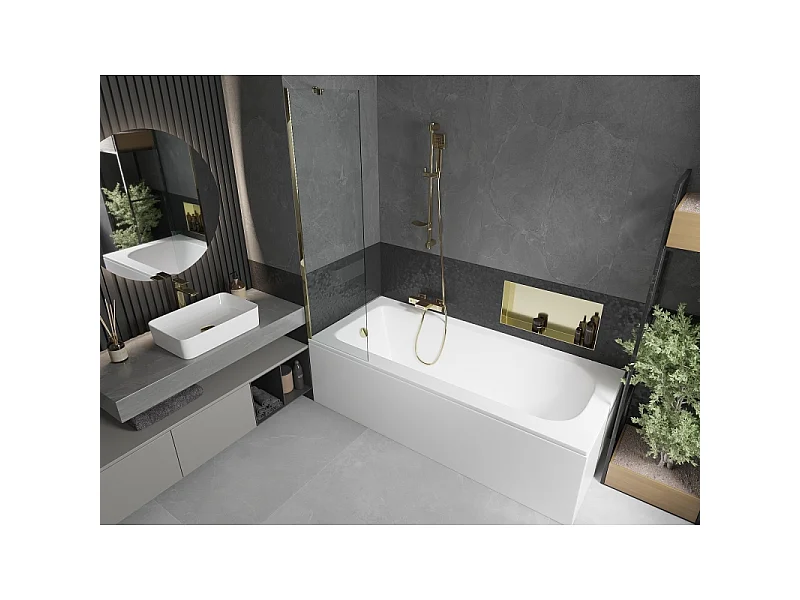 Mexen Vega baignoire rectangulaire 150 x 70 cm avec habillage et paroi de douche 1 volet 50 cm, transparent, or