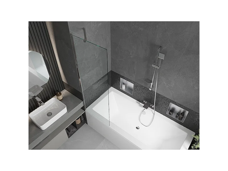 Mexen Cube pravokotna kopalna kad 170 x 80 cm z ohišjem in zaslonom z 1 krilom 60 cm, prozorna, krom - 550517080X9506000001