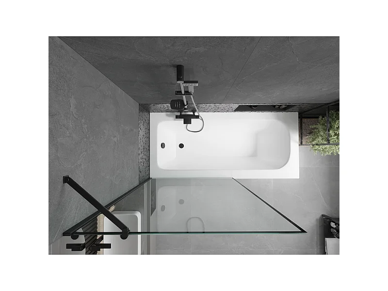 Mexen Vega baignoire rectangulaire 180 x 80 cm avec tablier et paroi de douche à 1 volet de 100 cm, motif noir