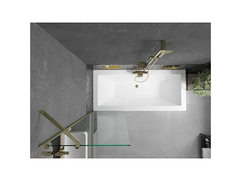 Mexen Cube baignoire rectangulaire 170 x 80 cm avec tablier et paroi 1 vantail 60 cm, transparent, doré - 550517080X9506000050