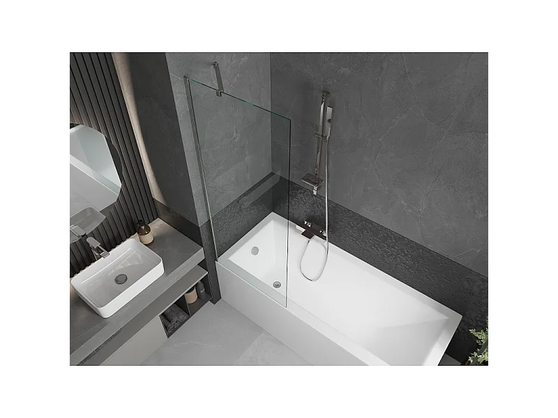 Mexen Cubik rektangulært badekar 170 x 70 cm med kabinet og 1-fløjet skærm 70 cm, transparent, krom - 550317070X9507000001