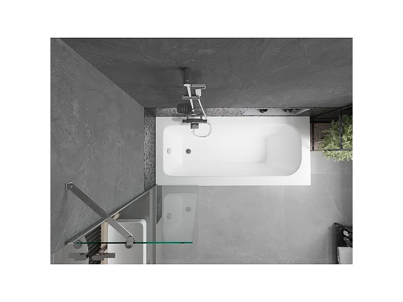 Mexen Vega bañera rectangular de 170 x 70 cm con revestimiento y biombo de 1 hoja de 50 cm, transparente, cromo