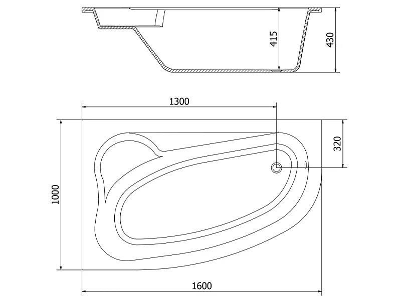 Mexen Westa linker hoekbad 160 x 100 cm, wit - 560116010001
