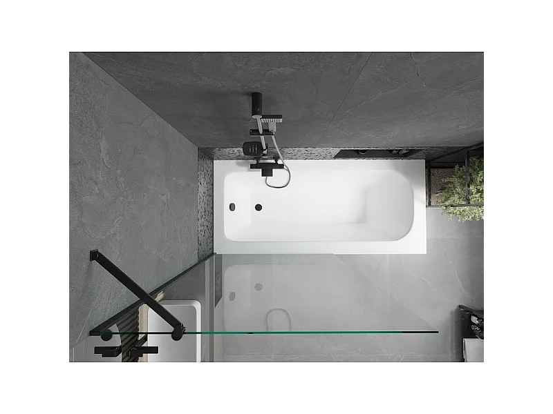Mexen Vega rectangular bath 180 x 80 cm with casing and single-panel screen 100 cm, transparent, black - 550118080X9510000070
