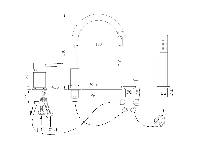 Mexen Alma bateria wannowa, chrom - 75032-00
