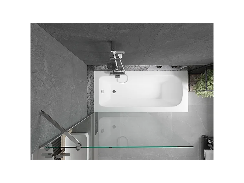 Mexen Vega Rechteckige Badewanne 180 x 80 cm mit Verkleidung und 1-flügeliger Abtrennung 100 cm, transparent, Chrom