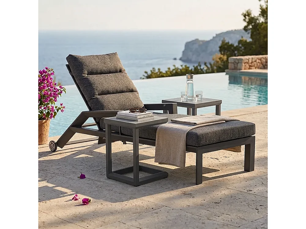 Tempo Style - Lettino Resort Antracite in alluminio NICE | Reclinabile con cuscino | Ideale per Spiaggia, Piscina, Giardino | 200 x 86 x 71cm