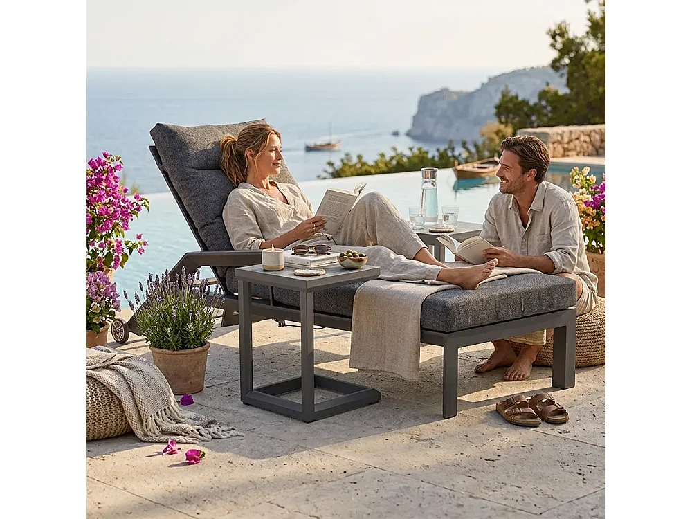 Tempo Style - Lettino Resort Antracite in alluminio NICE | Reclinabile con cuscino | Ideale per Spiaggia, Piscina, Giardino | 200 x 86 x 71cm