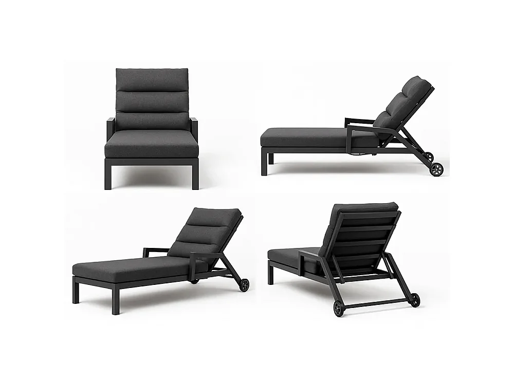 Tempo Style - Lettino Resort Antracite in alluminio NICE | Reclinabile con cuscino | Ideale per Spiaggia, Piscina, Giardino | 200 x 86 x 71cm