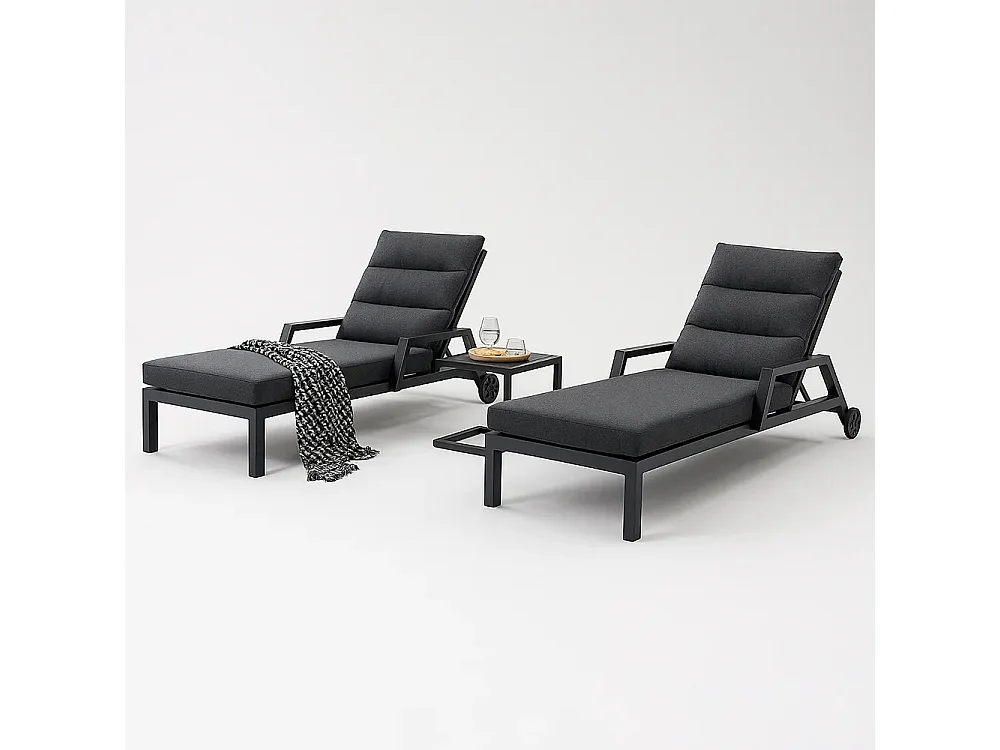 Tempo Style - Lettino Resort Antracite in alluminio NICE | Reclinabile con cuscino | Ideale per Spiaggia, Piscina, Giardino | 200 x 86 x 71cm