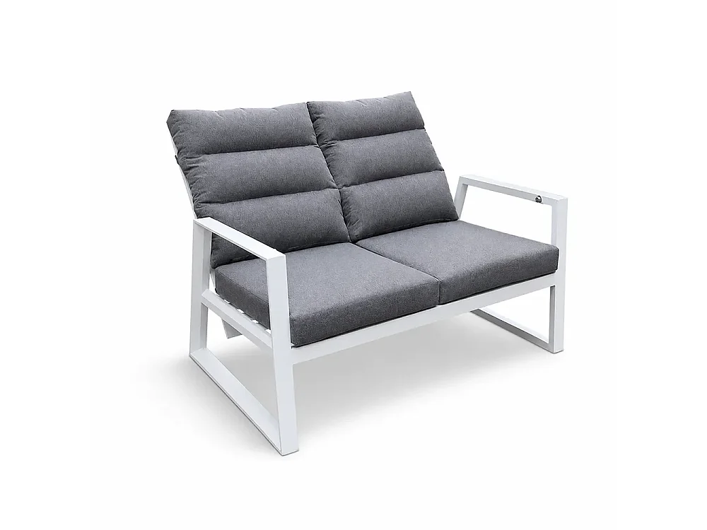 Tempo Style - Salottino in alluminio MIKONOS bianco/grigio | Lounge con divano, tavolo, 2 poltrone e cuscini | Set di mobili da giardino da 4 persone