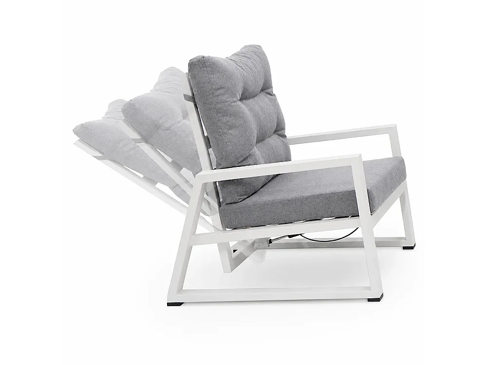 Tempo Style - Salottino in alluminio MIKONOS bianco/grigio | Lounge con divano, tavolo, 2 poltrone e cuscini | Set di mobili da giardino da 4 persone