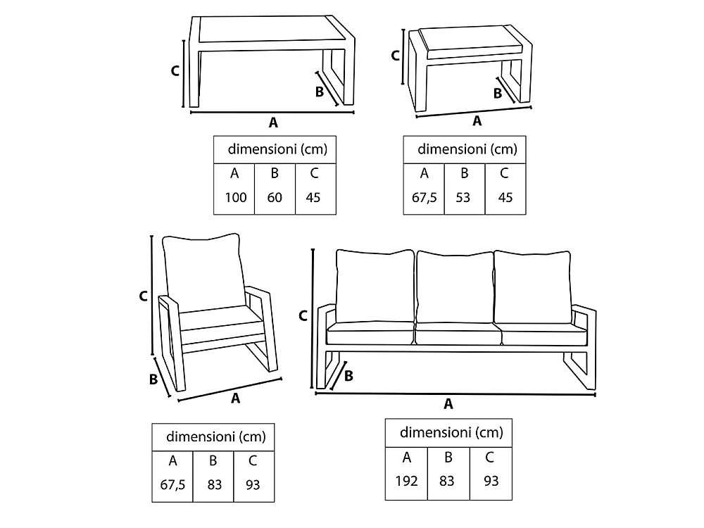 Tempo Style - Salottino in alluminio MIKONOS PLUS bianco/grigio | Lounge con divano, tavolo, 2 poltrone, cuscini | Set mobili da giardino da 5 persone