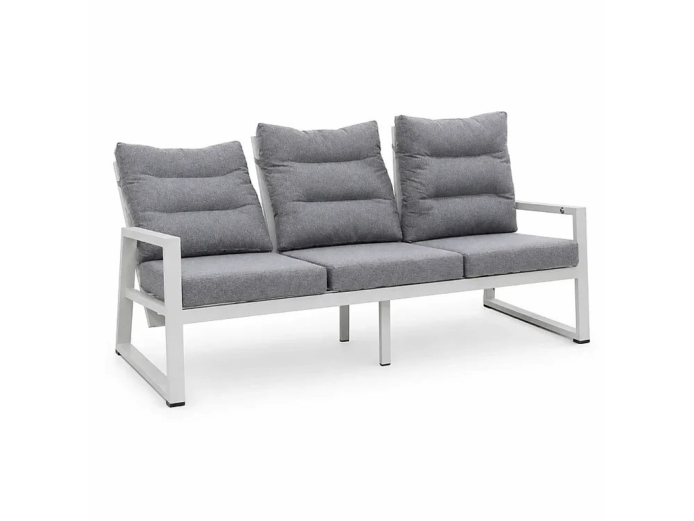 Tempo Style - Salottino in alluminio MIKONOS PLUS bianco/grigio | Lounge con divano, tavolo, 2 poltrone, cuscini | Set mobili da giardino da 5 persone