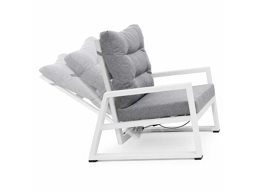Tempo Style - Salottino in alluminio MIKONOS PLUS bianco/grigio | Lounge con divano, tavolo, 2 poltrone, cuscini | Set mobili da giardino da 5 persone
