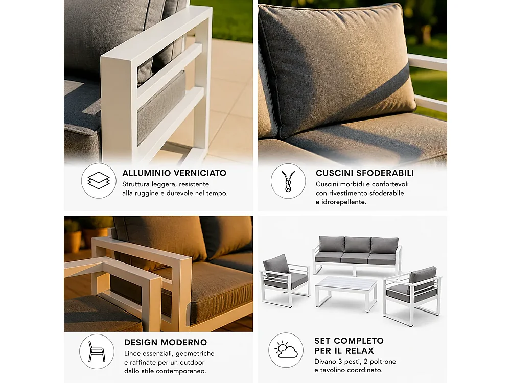 Tempo Style - Divano Leros Grigio/Bianco (3 Posti)