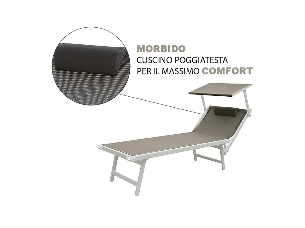 Tempo Style - Lettino Mare Professionale L-MEDITERRANEO | Sdraio 3 posizioni con Parasole | Ideale per Spiaggia e Giardino (Tortora/Bianco)
