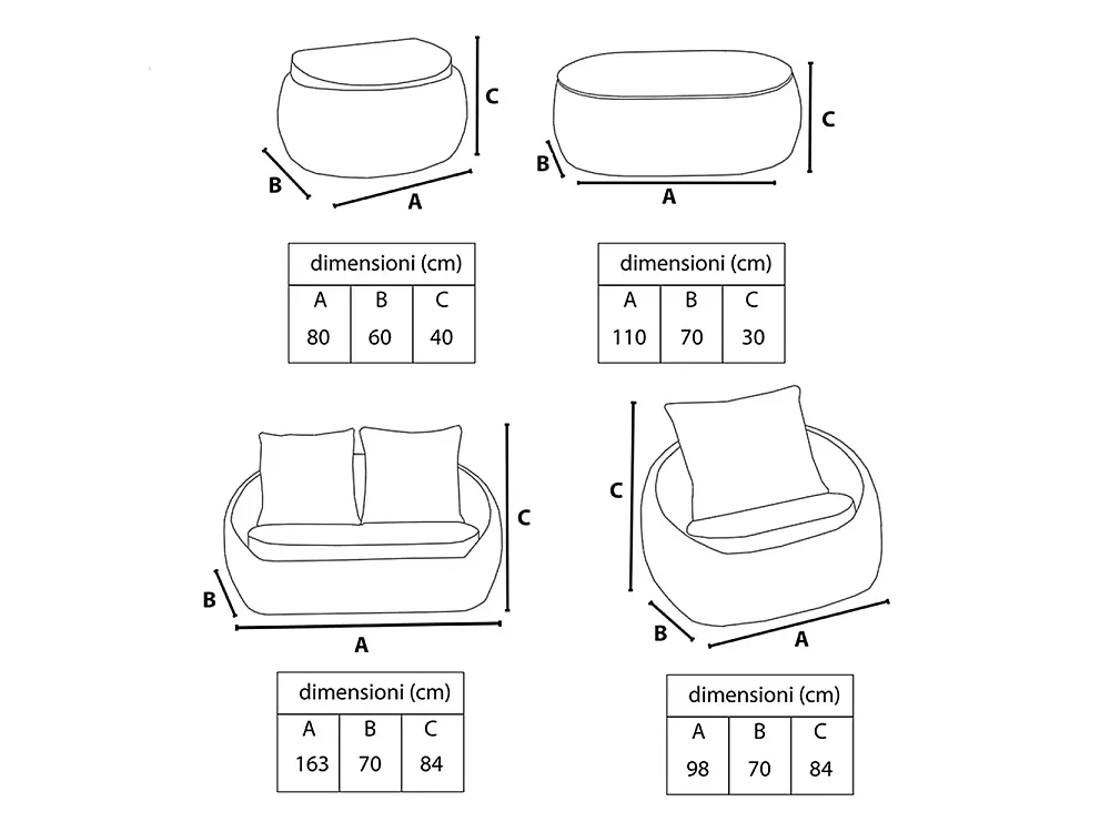 Tempo Style - Salottino in polyrattan SANTORINI grigio | Lounge con divano, tavolo, 2 poltrone e cuscini | Set di mobili da giardino da 4 persone