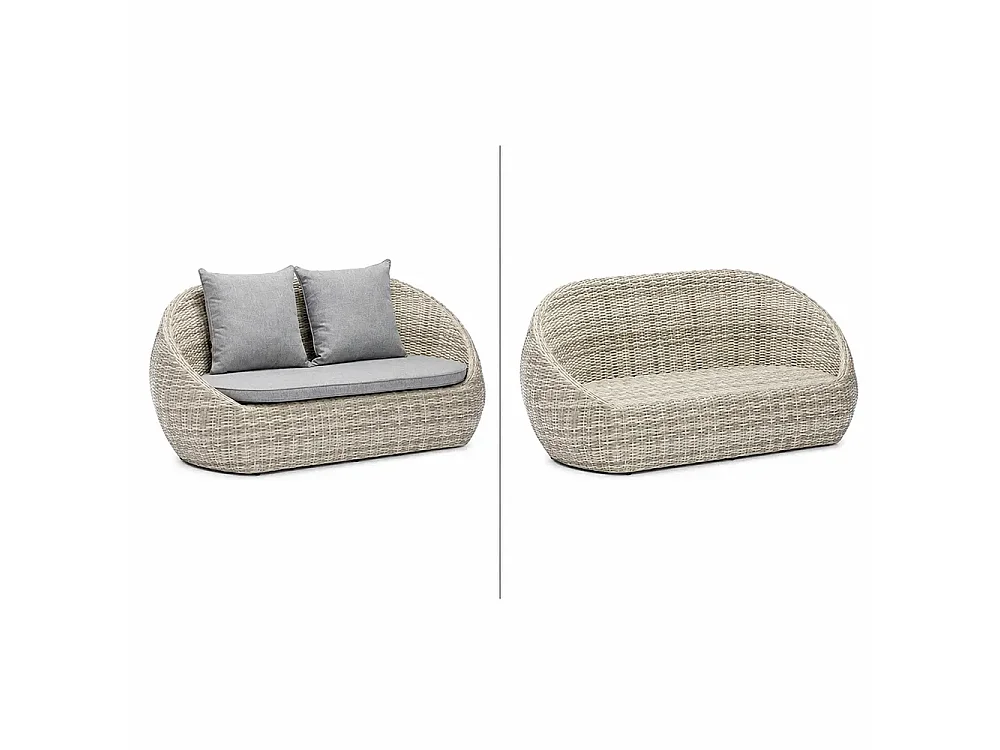 Tempo Style - Salottino in polyrattan SANTORINI grigio | Lounge con divano, tavolo, 2 poltrone e cuscini | Set di mobili da giardino da 4 persone