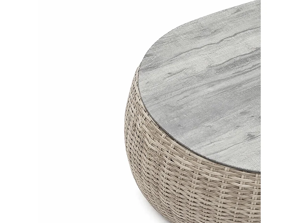 Tempo Style - Salottino in polyrattan SANTORINI grigio | Lounge con divano, tavolo, 2 poltrone e cuscini | Set di mobili da giardino da 4 persone