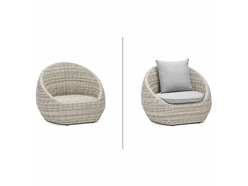 Tempo Style - Salottino in polyrattan SANTORINI grigio | Lounge con divano, tavolo, 2 poltrone e cuscini | Set di mobili da giardino da 4 persone