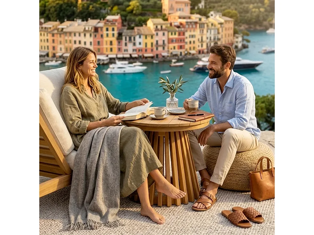 Tempo Style - Tavolino da Caffè Rotondo in Legno Teak Massello BODRUM Ø70 cm | Coffee Table da Esterno per Giardino, Terrazza e Patio