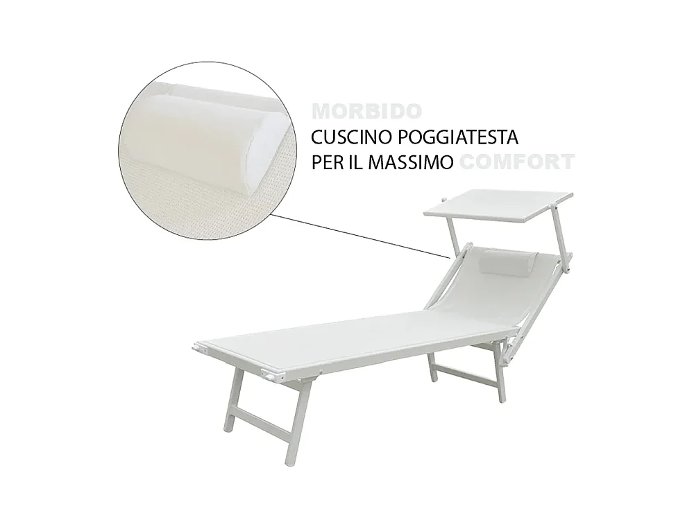 Tempo Style - Lettino Mare Professionale L-MEDITERRANEO | Sdraio 3 posizioni con Parasole | Ideale per Spiaggia e Giardino (Bianco)