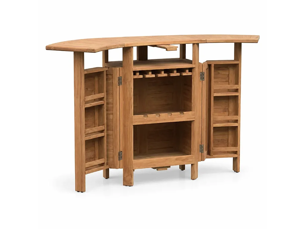 Tempo Style - Banco Bar Pieghevole in Legno Teak Apéro | Mobile Bar Outdoor con Portabottiglie e Portacalici Integrati | Bancone Cocktail e Snack