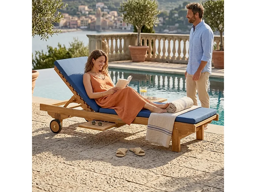 Tempo Style - Lettino Prendisole Reclinabile con Tavolino Estraibile e Ruote Meza