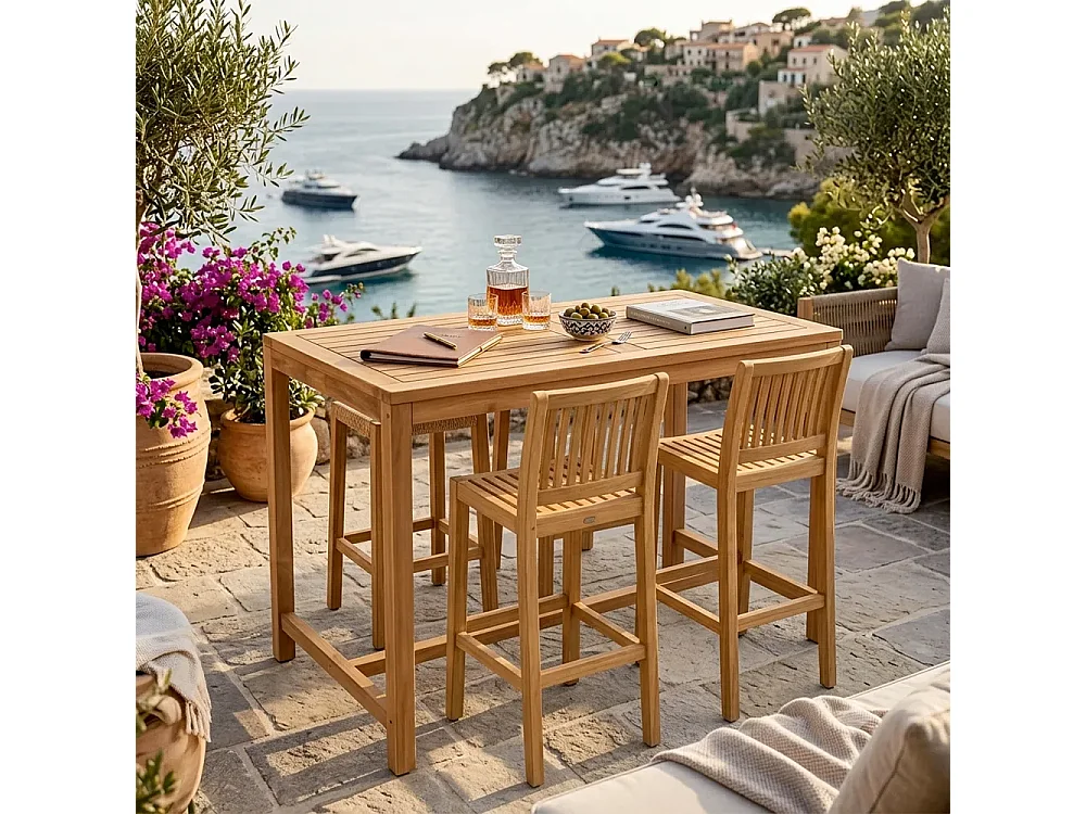 Tempo Style - Tavolo Bar Large in Legno Teak Massello 120x70 cm | Tavolo Alto da Esterno per 6 Persone | Tavolo Cocktail & Snack Professionale