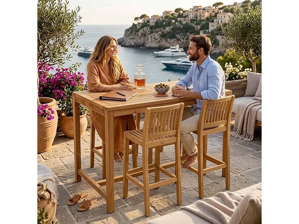 Tempo Style - Tavolo Bar Large in Legno Teak Massello 120x70 cm | Tavolo Alto da Esterno per 6 Persone | Tavolo Cocktail & Snack Professionale