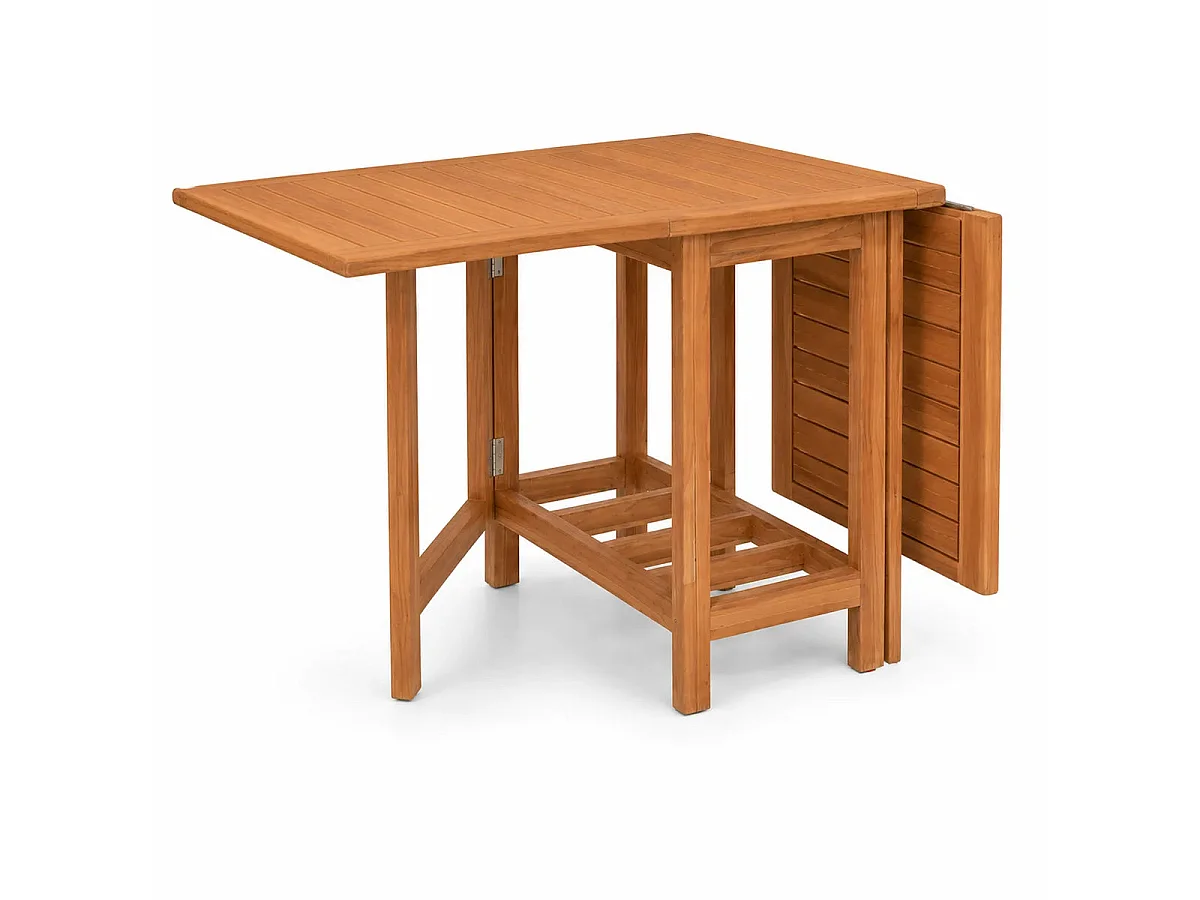 Tempo Style - Tavolo Pieghevole a Farfalla in Legno Teak TERRASSE | Tavolo Salvaspazio da Esterno con Ali Richiudibili | 130 x 76 x 70 cm