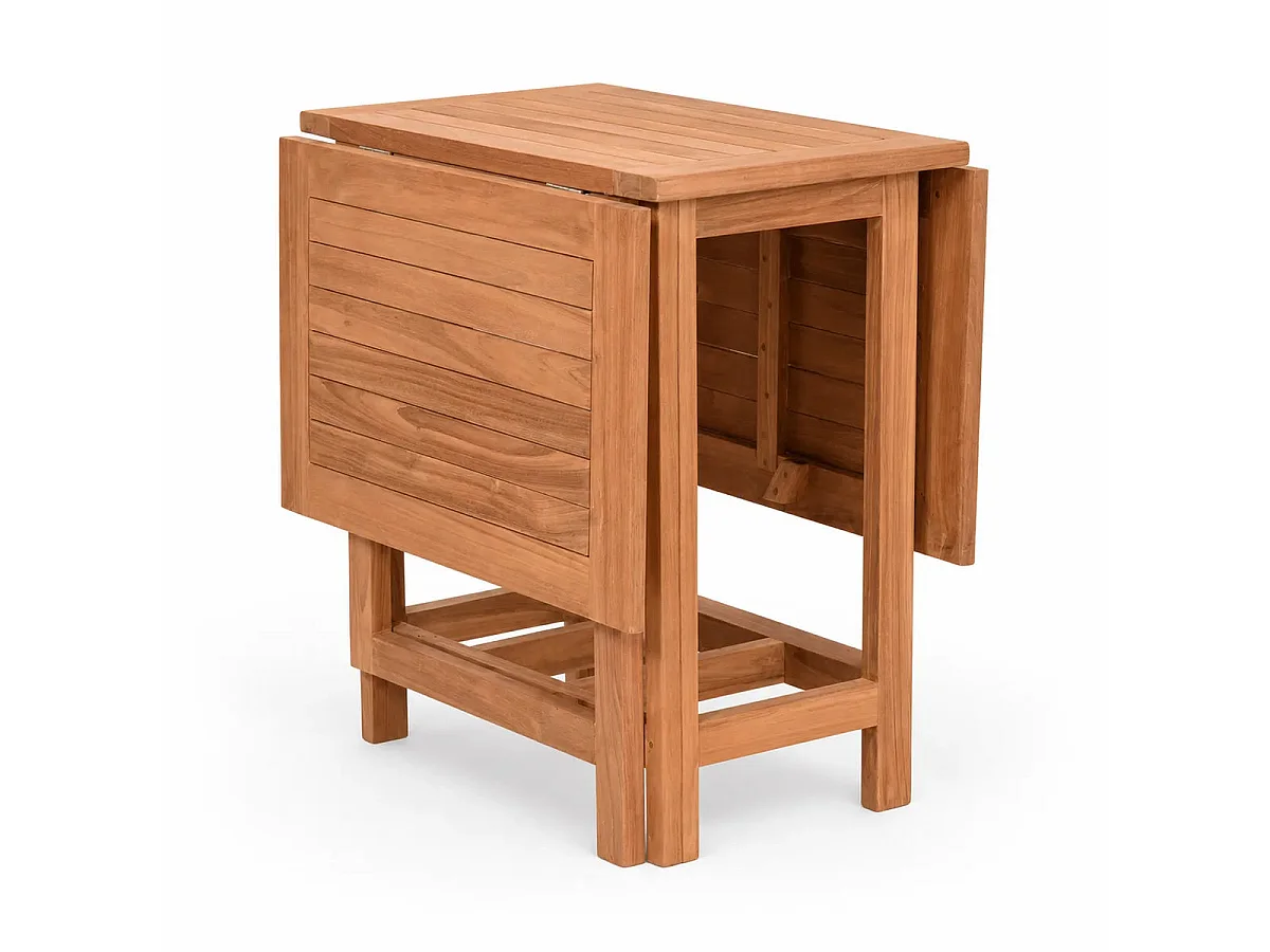 Tempo Style - Tavolo Pieghevole a Farfalla in Legno Teak TERRASSE | Tavolo Salvaspazio da Esterno con Ali Richiudibili | 130 x 76 x 70 cm