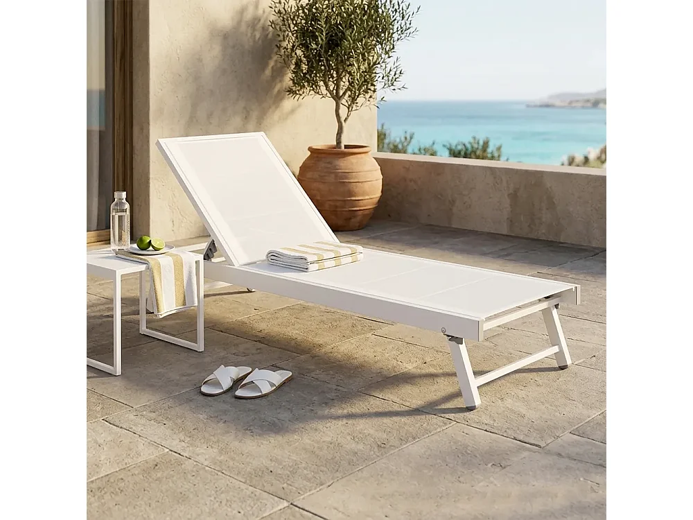 Tempo Style - Lettino Prendisole Reclinabile TENERIFE Bianco | Alluminio e Textilene Traspirante | Schienale Reclinabile in 5 posizioni da Esterno