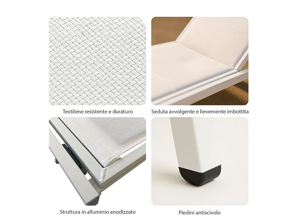 Tempo Style - Lettino Prendisole Reclinabile TENERIFE Bianco | Alluminio e Textilene Traspirante | Schienale Reclinabile in 5 posizioni da Esterno