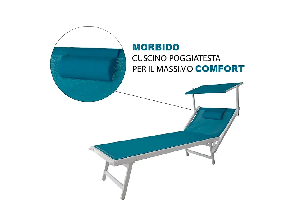 Tempo Style - Lettino Mare Professionale L-MEDITERRANEO | Sdraio 3 posizioni con Parasole | Ideale per Spiaggia e Giardino (Verde/Bianco)