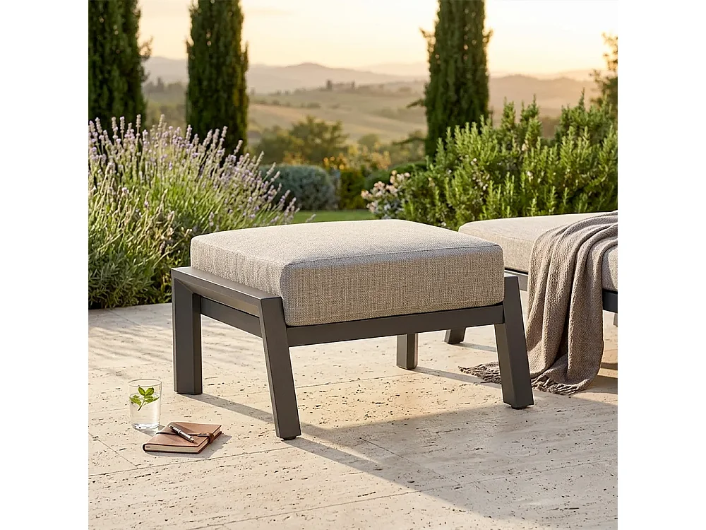 Tempo Style - Pouf KEA in alluminio antracite | Resistente alle intemperie | Con morbido cuscino sfoderabile | Per ambienti esterni come giardini