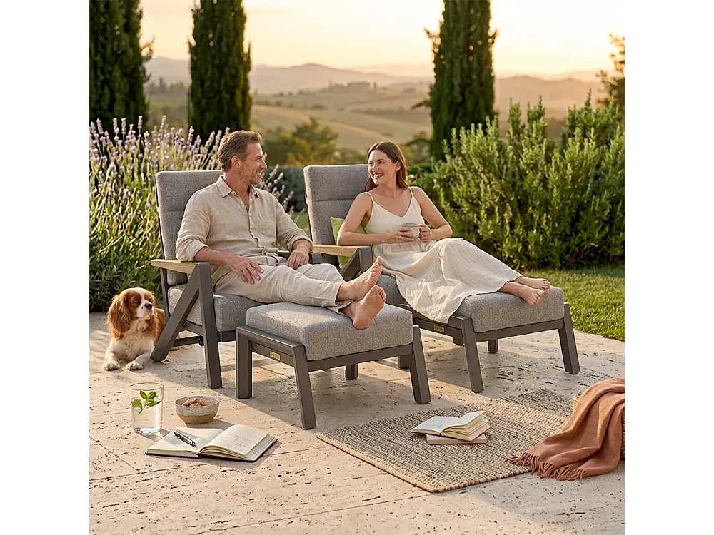 Tempo Style - Pouf KEA in alluminio antracite | Resistente alle intemperie | Con morbido cuscino sfoderabile | Per ambienti esterni come giardini