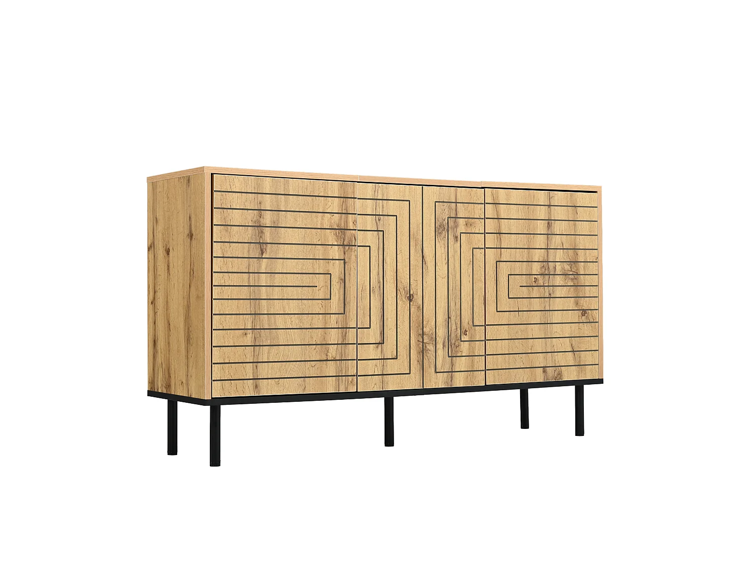 Aparador de 3 puertas con apertura push y diseño ondulado, color natural, 120x35x68 cm