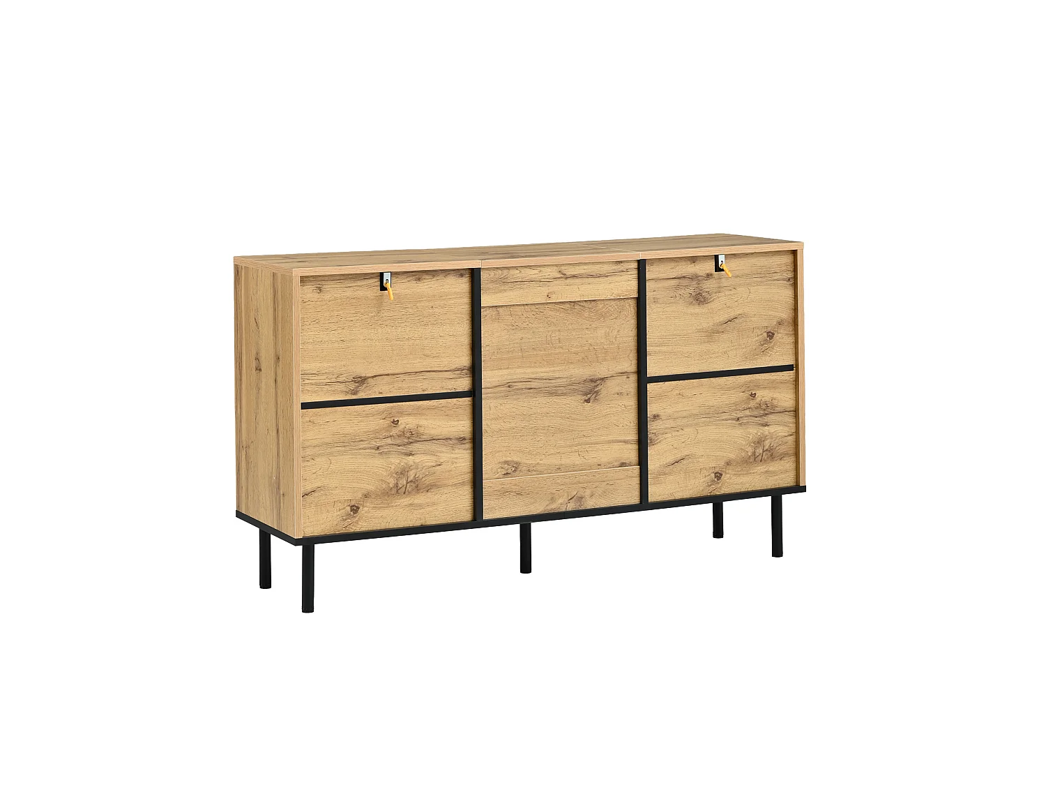 Aparador de 3 puertas con apertura push y diseño ondulado, color natural, 120x35x68 cm
