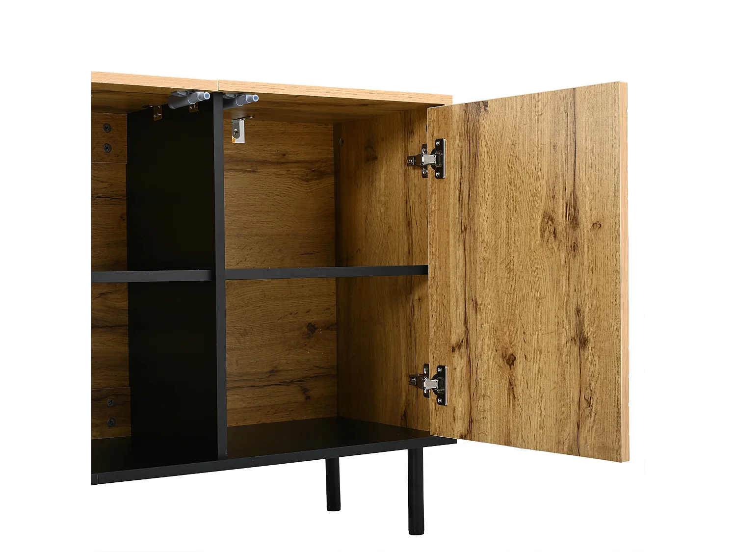 Aparador de 3 puertas con apertura push y diseño ondulado, color natural, 120x35x68 cm
