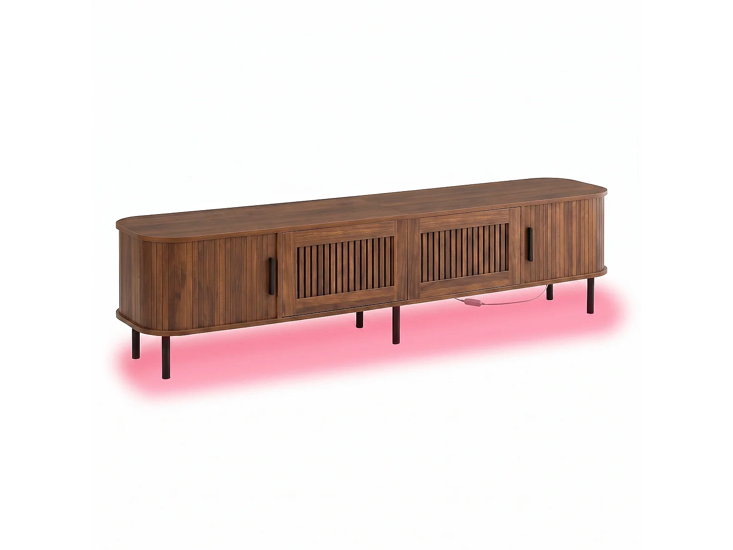 Meuble TV marron 180x40x44,5 cm avec LED pilotée par application, 2 tiroirs et 2 portes coulissantes pour salon