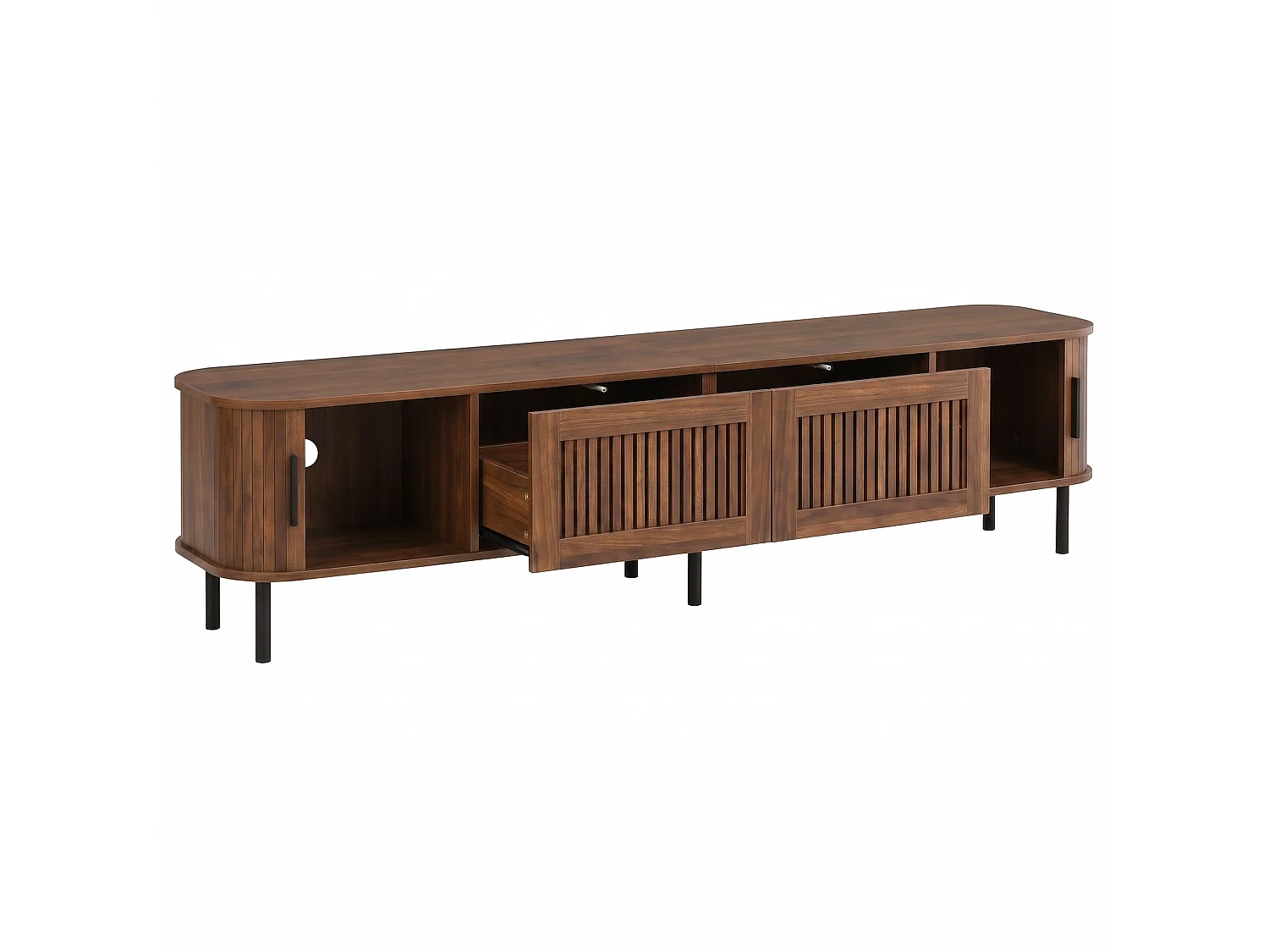 Meuble TV marron 180x40x44,5 cm avec LED pilotée par application, 2 tiroirs et 2 portes coulissantes pour salon