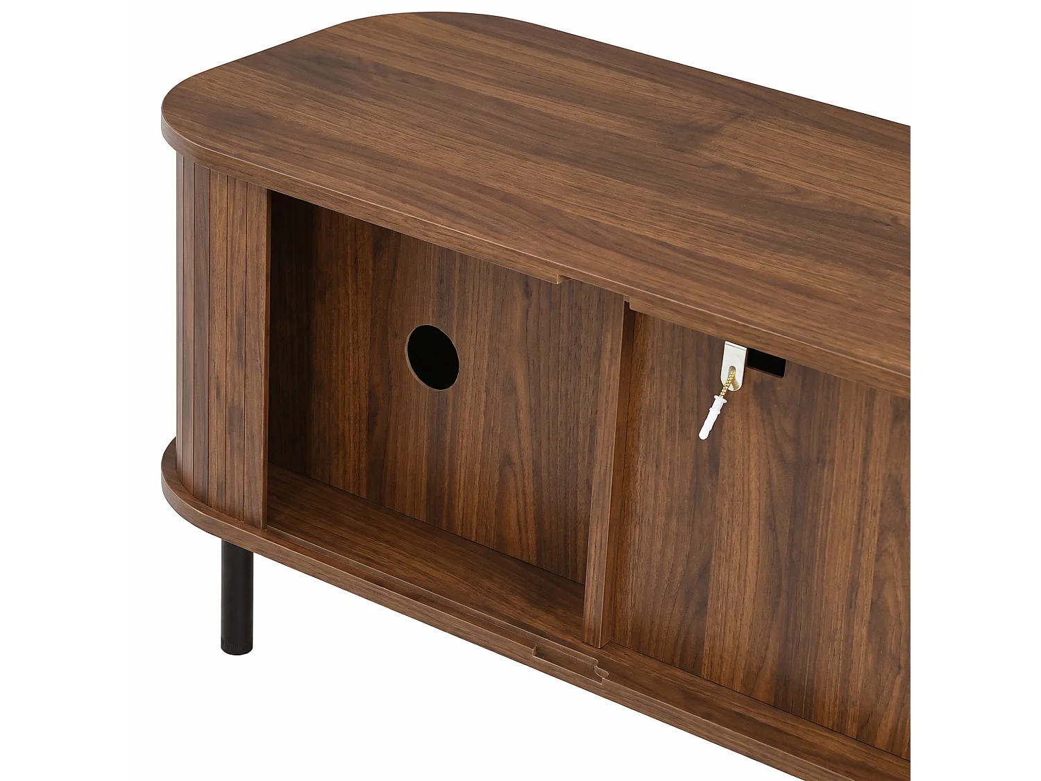 Meuble TV marron 180x40x44,5 cm avec LED pilotée par application, 2 tiroirs et 2 portes coulissantes pour salon