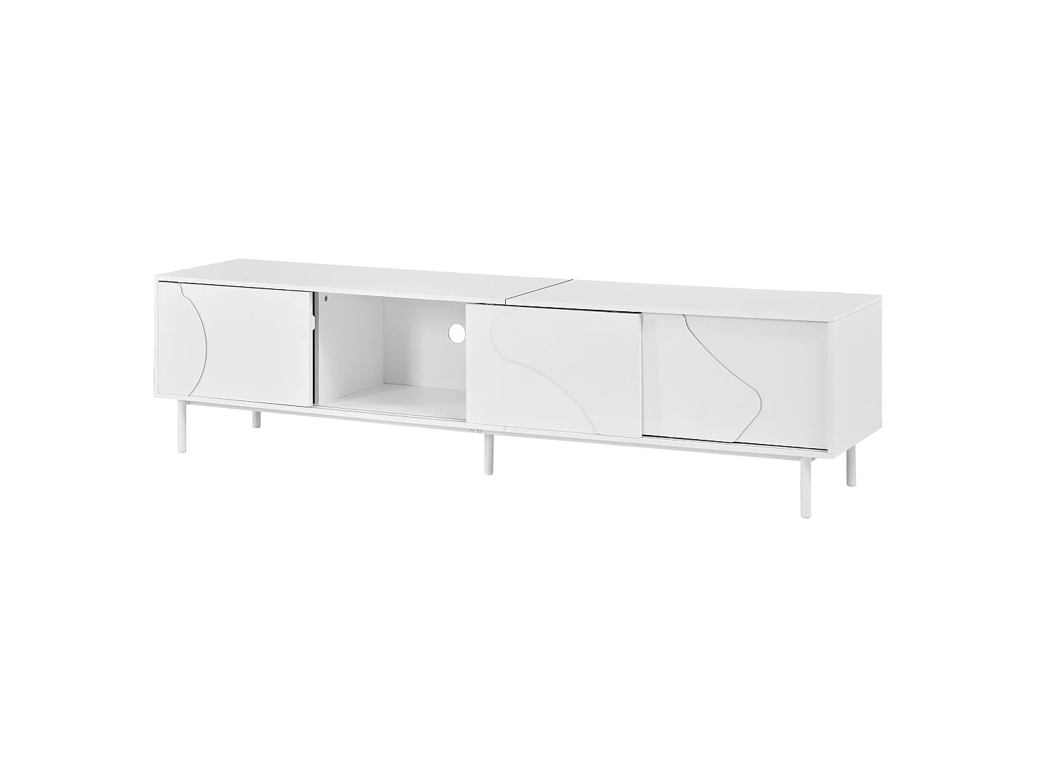 TV-Schrank weiß 180x40x45 cm mit LED-Beleuchtung, 3 Schiebetüren und Glasablage für Wohnzimmer