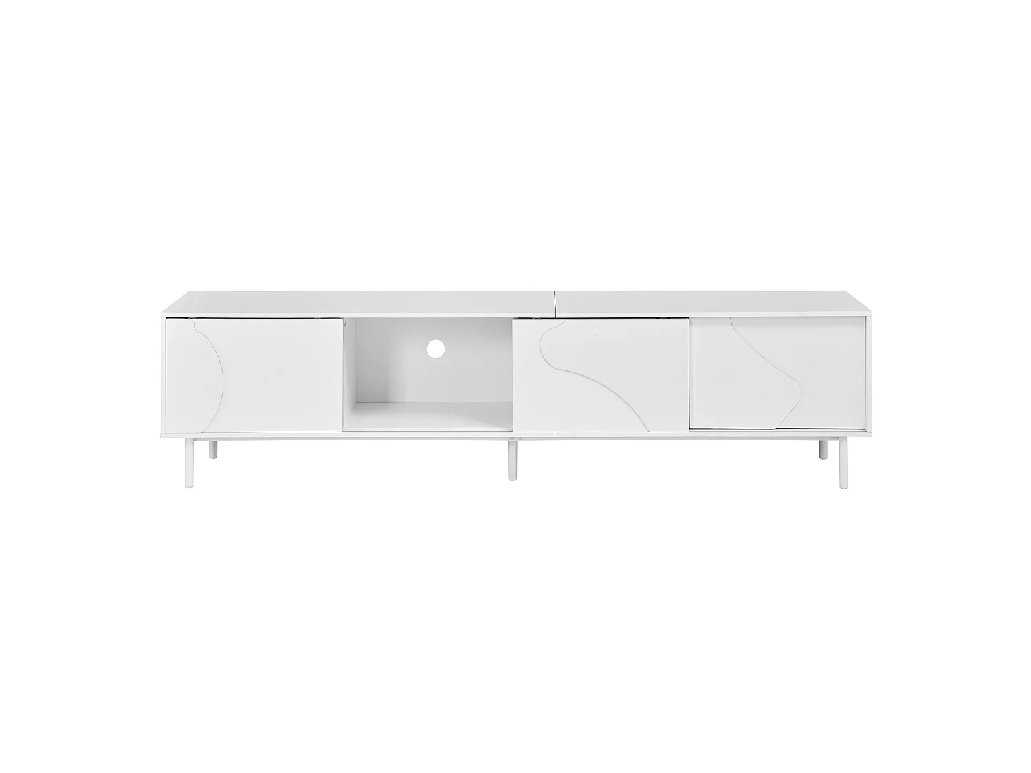 TV-Schrank weiß 180x40x45 cm mit LED-Beleuchtung, 3 Schiebetüren und Glasablage für Wohnzimmer